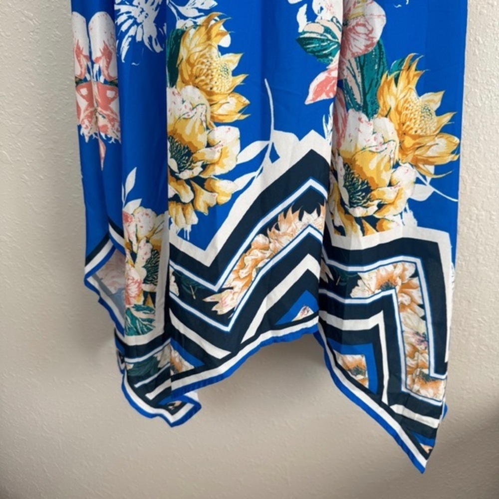 Jealous Tomato blue floral sleeveless asymmetrical hem midi dress M - Picture 5 of 11